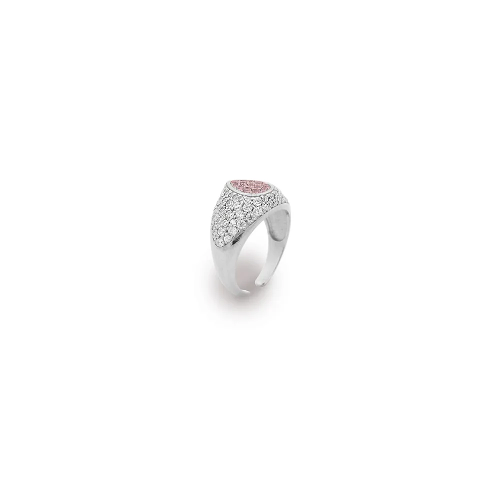 Anello Rue Des Mille Chevalier Drop Pave con Zirconi Bianchi Galvanica Bianca