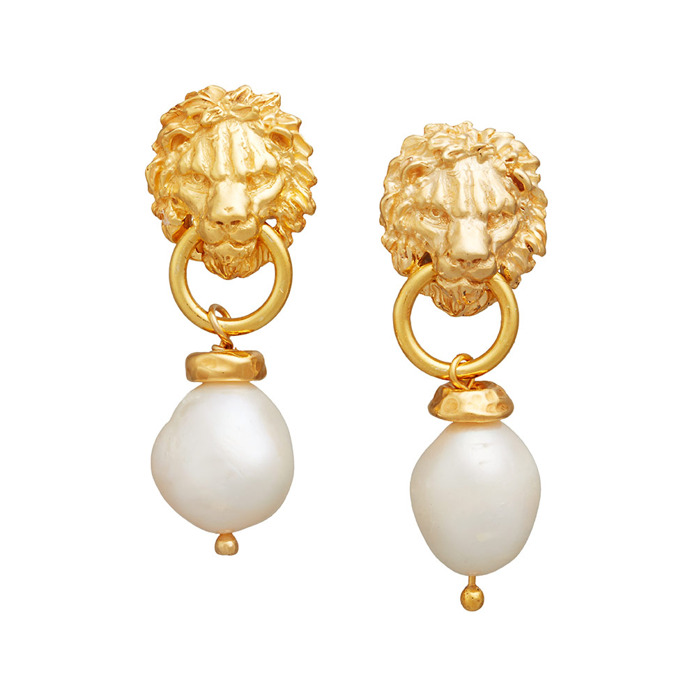 Giovanni Raspini Golden Lion and Pearl Earrings