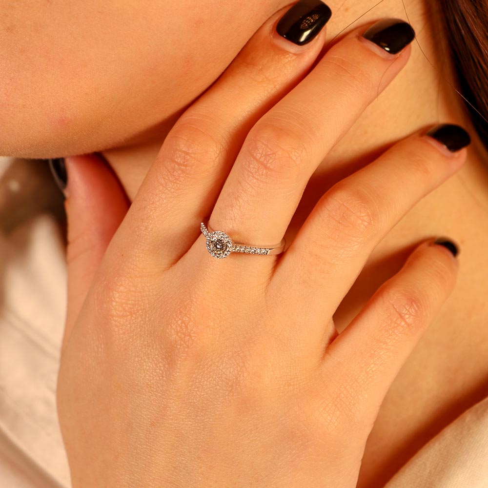 Fabio Ferro Kleiner Kronen-Verlobungsring aus Weißgold mit Diamanten