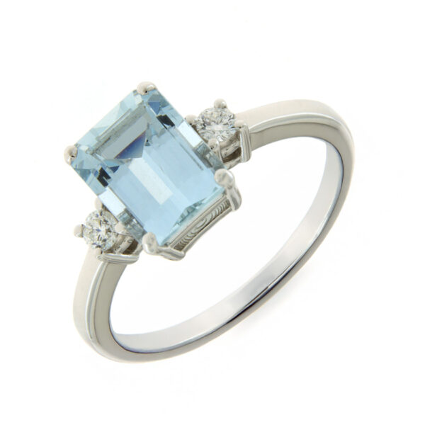 Fabio Ferro Ring in White Gold with Aqua Marina and Diamonds 0.14 Carats