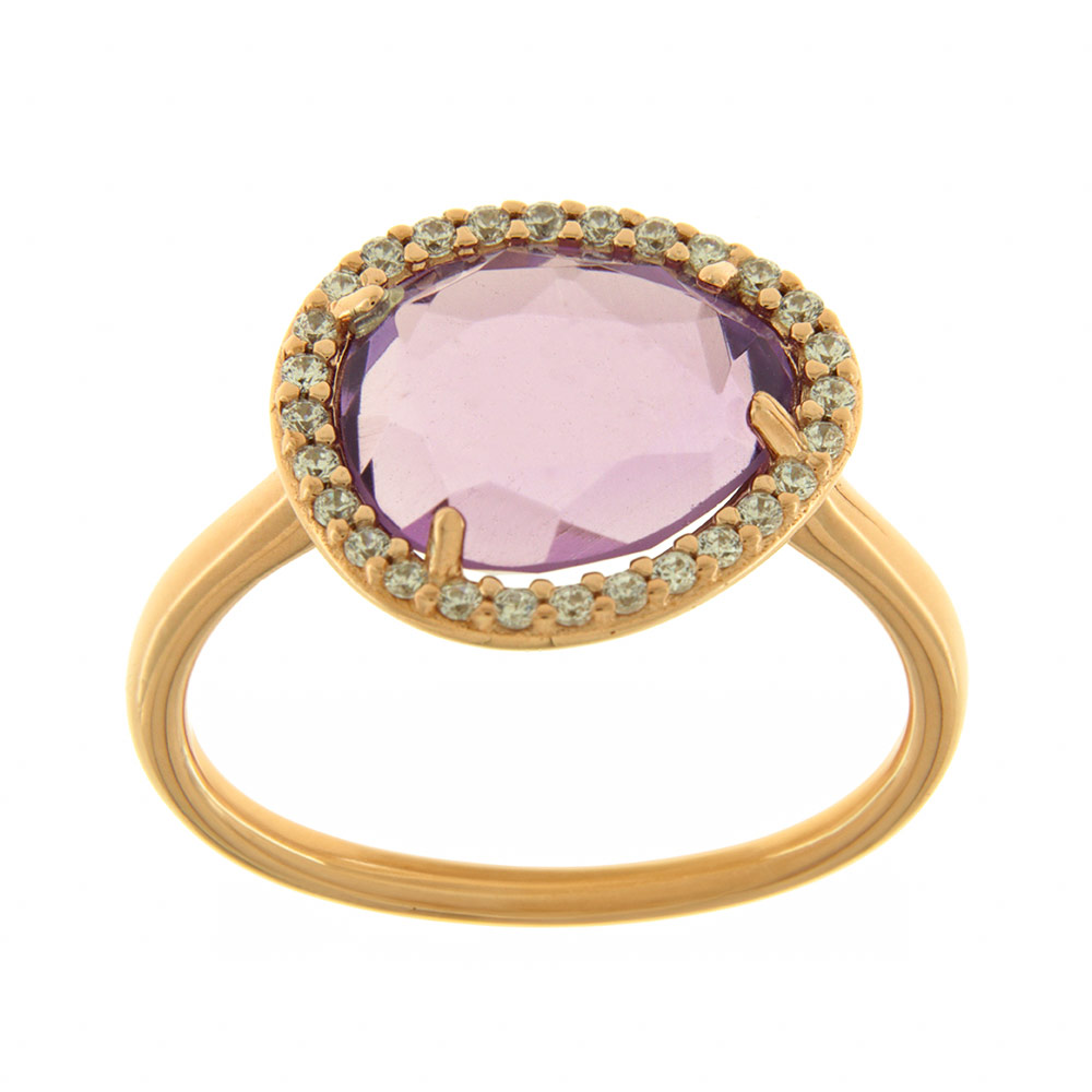 Anello Fabio Ferro Fascino in Oro Rosa Quarzi Idrotermali Ametista e Zirconi