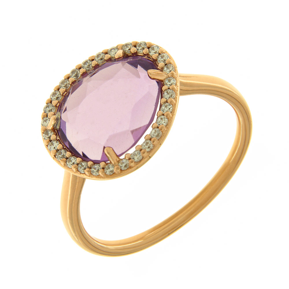 Anello Fabio Ferro Fascino in Oro Rosa Quarzi Idrotermali Ametista e Zirconi