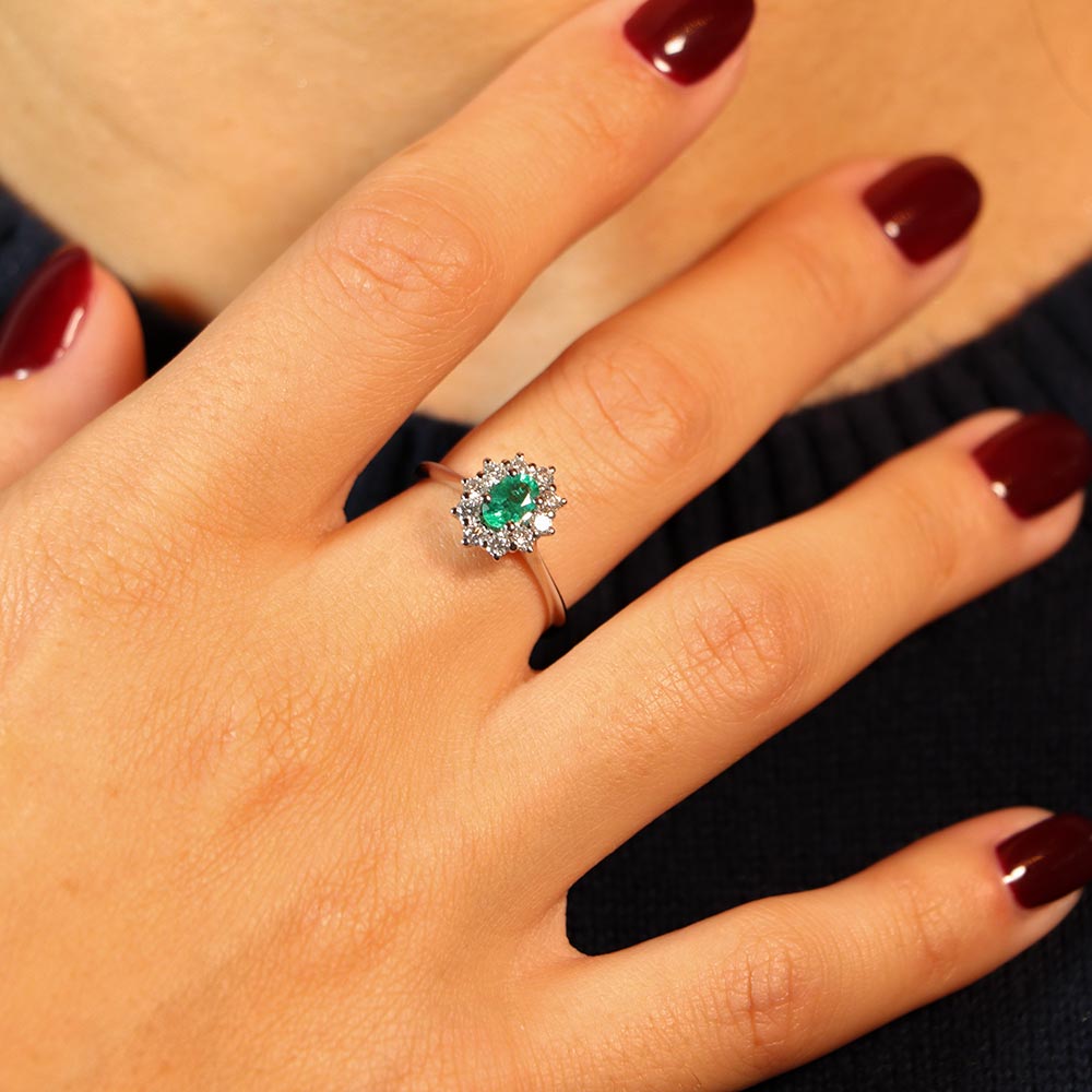 Fabio Ferro Kate Medium Ring with Emerald and Diamonds Brilliant Cut