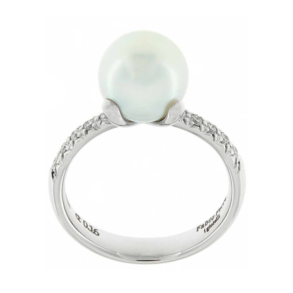 Ring Fabio Ferro Akoya Pearl in White Gold with Diamonds 9 mm
