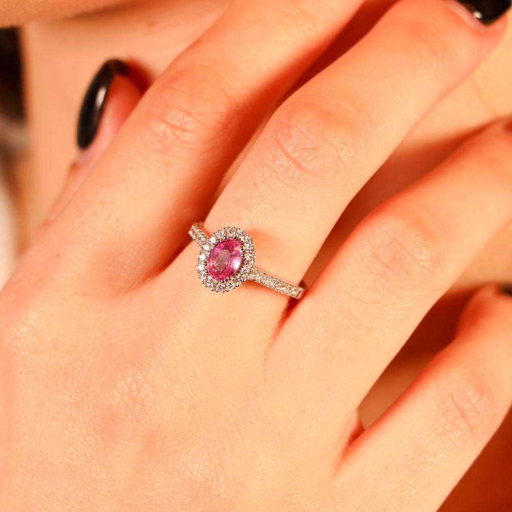 Fabio Ferro Sapphire Rose Oval Ring in White Gold with Diamonds