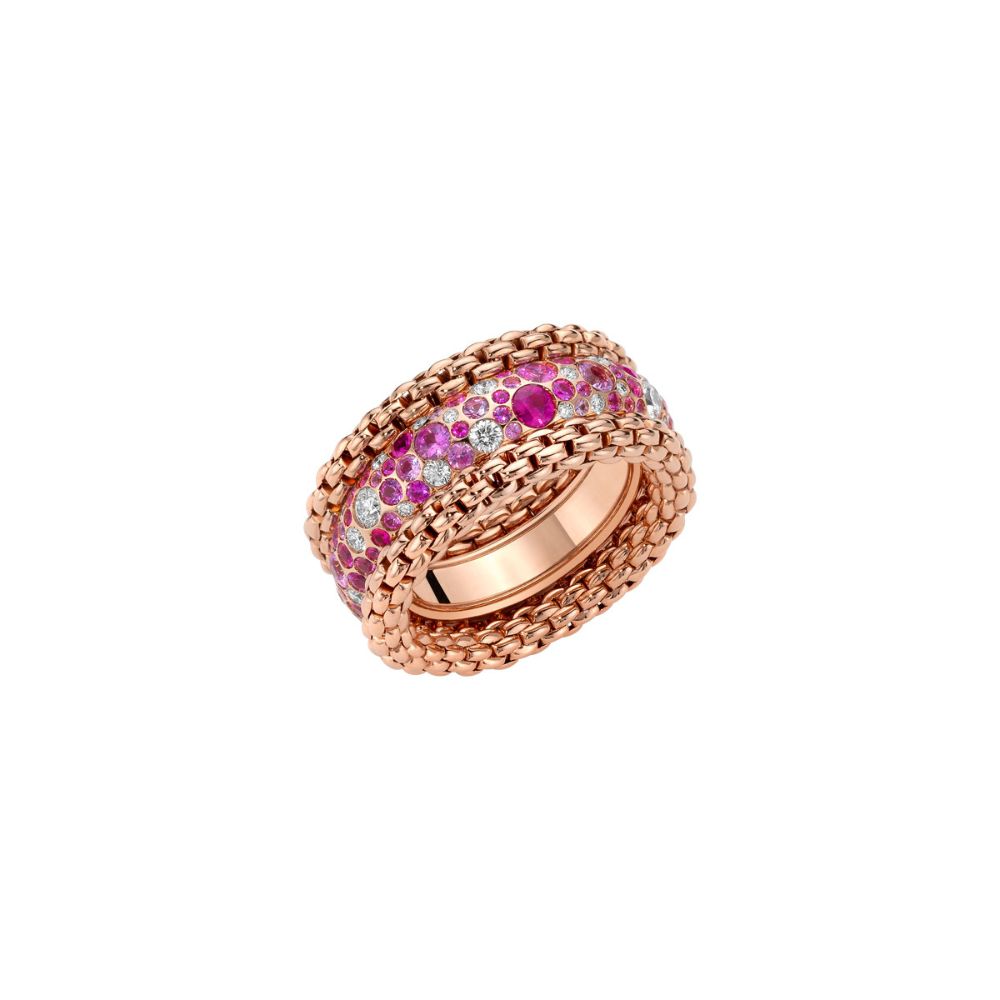 Anello Fope Collezione Bubble in Oro Rosa con Diamanti e Zaffiri Rosa