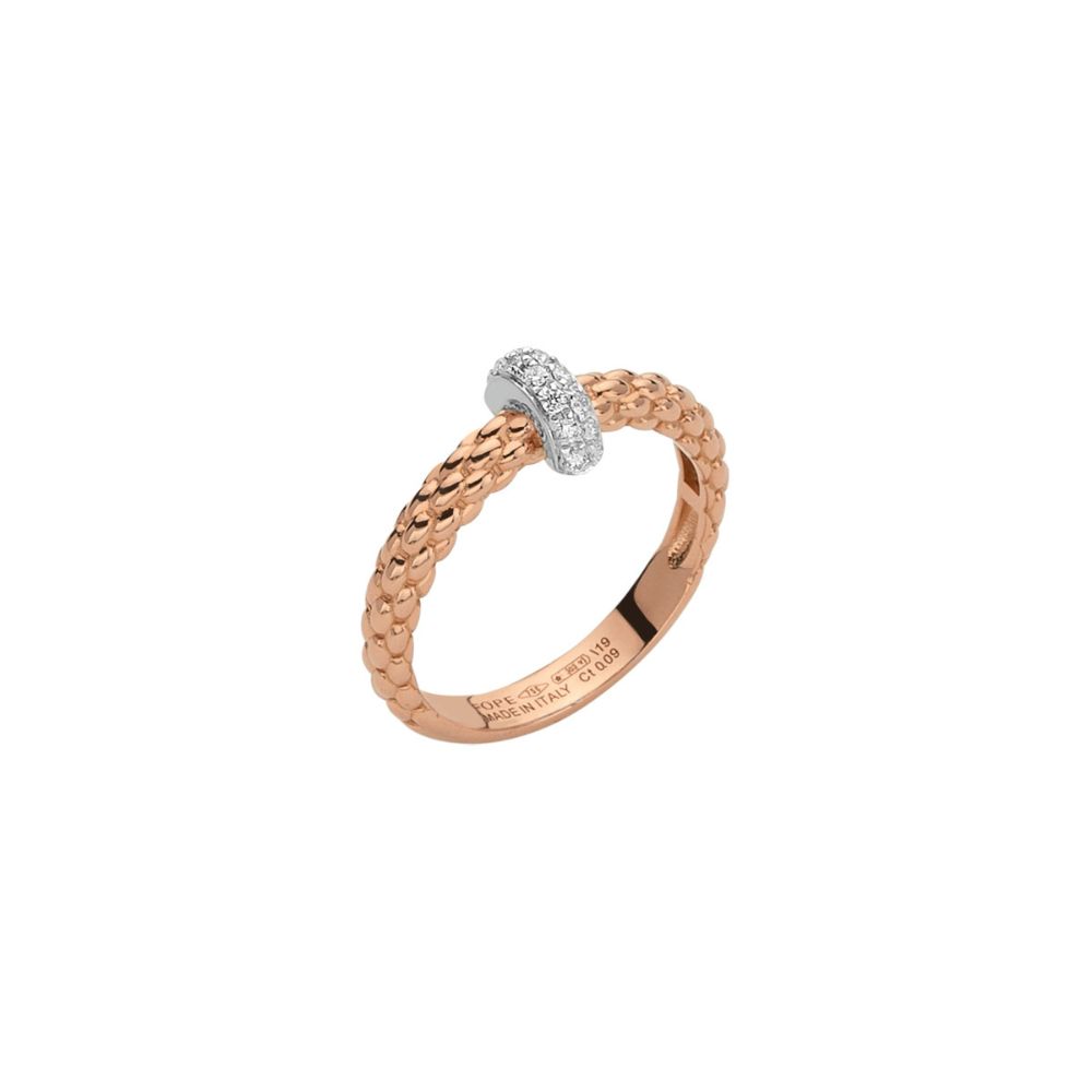 Anello Fope Collezione Prima in Oro Rosa con Pave di Diamanti