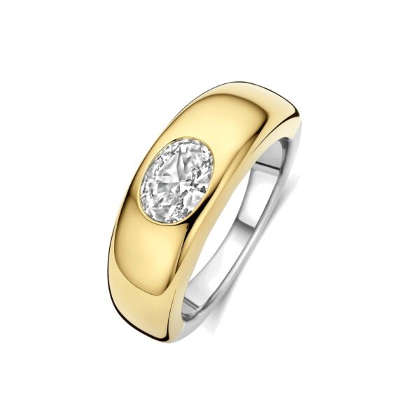 Anello Ti Sento Milano a Fascia Dorata con Zircone Ovale