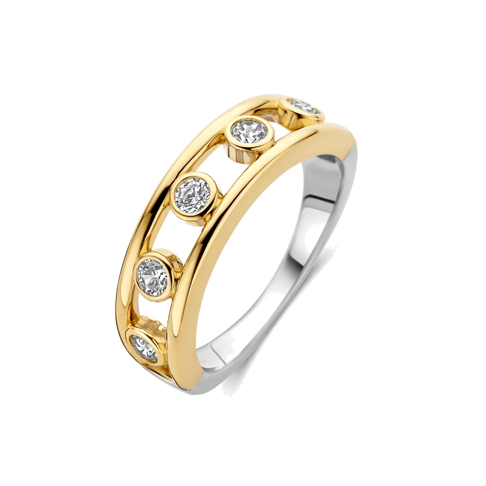 Anello Ti Sento Milano Traforato con Zirconi e Oro Giallo Anello Ti Sento Milano Traforato con Zirconi e Oro Giallo