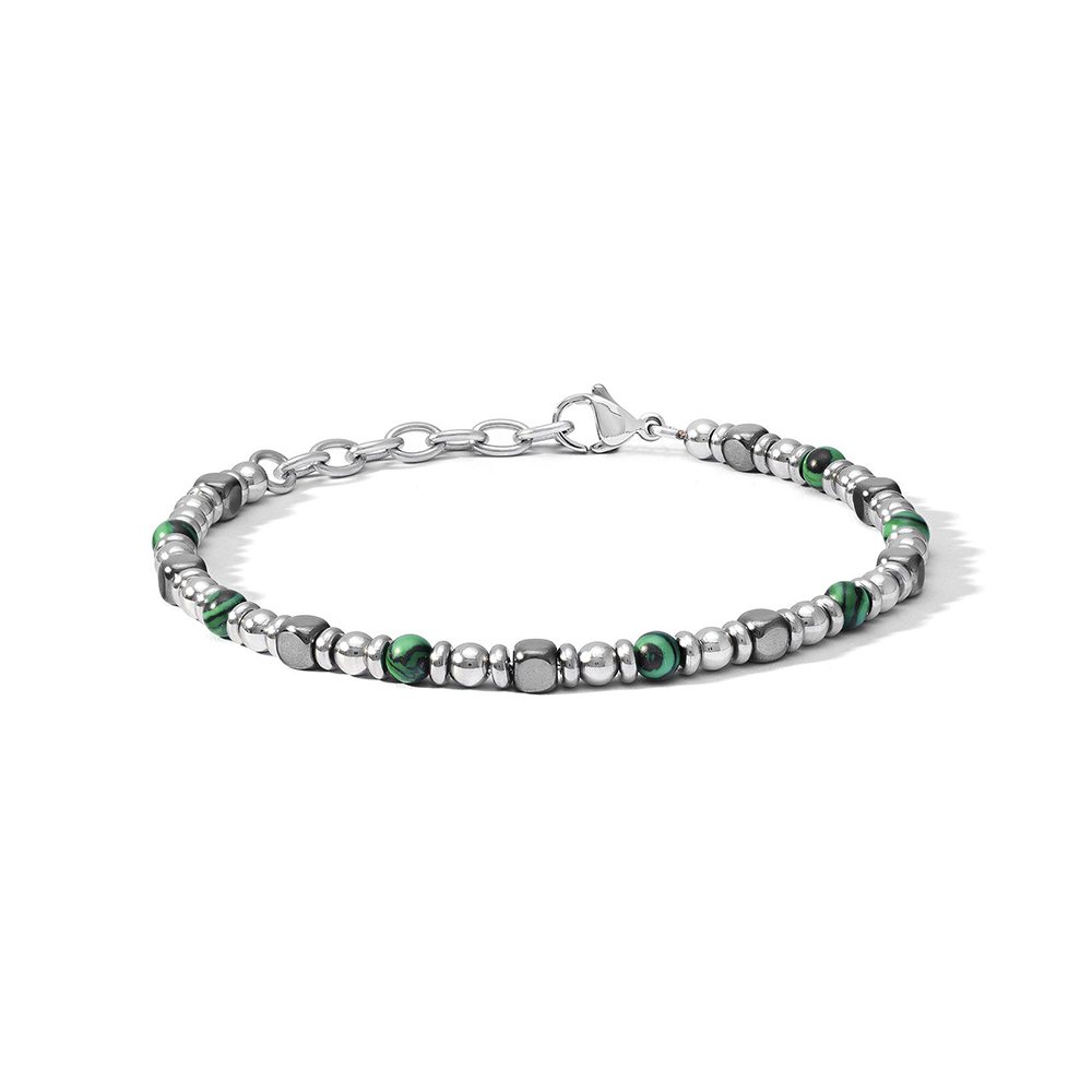 Bracciale Comete in Acciaio con Malachite ed Ematite