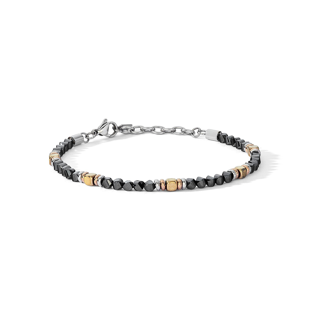 Bracciale Comete in Acciaio Ematite Nera con PVD Rosa