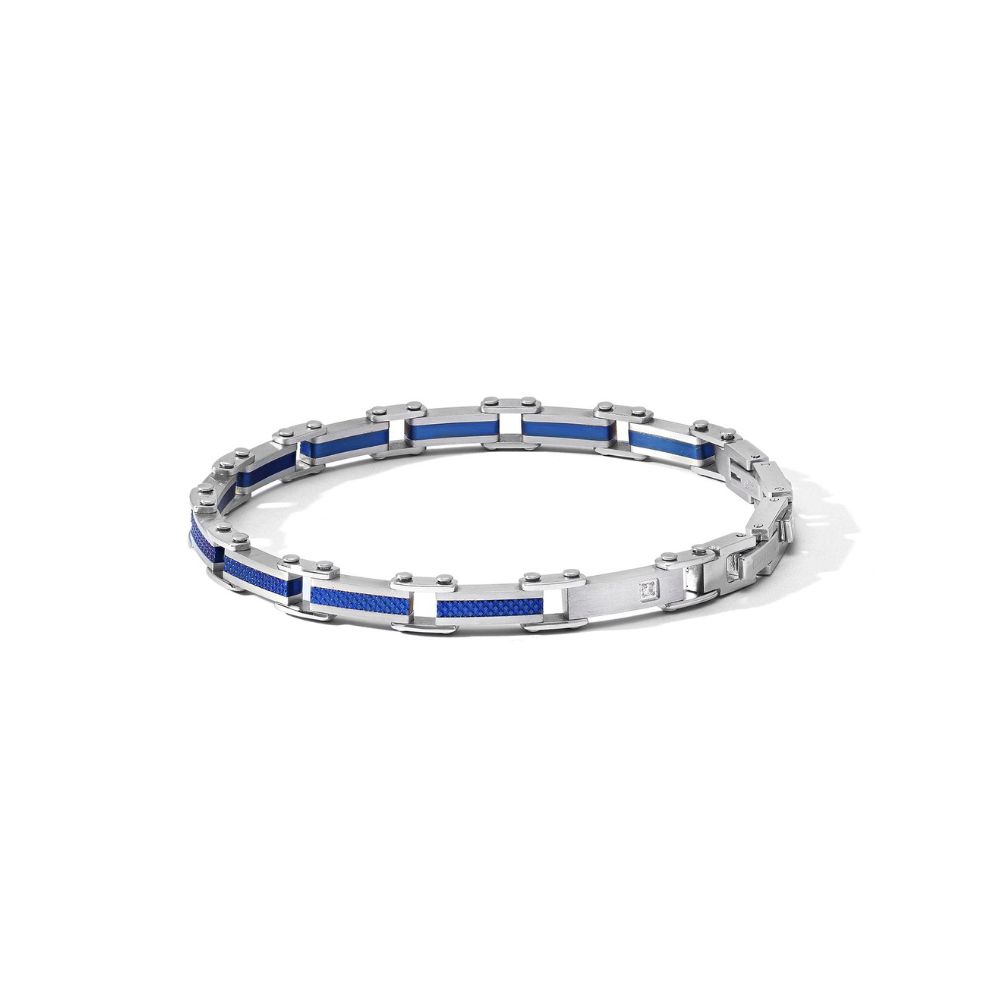Comete Stahl mit blauem PVD und weißem Zirkon Armband