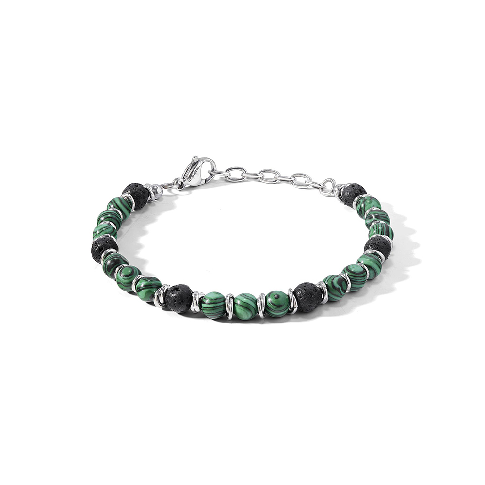 Bracciale Comete in Acciaio con Malachite Verde