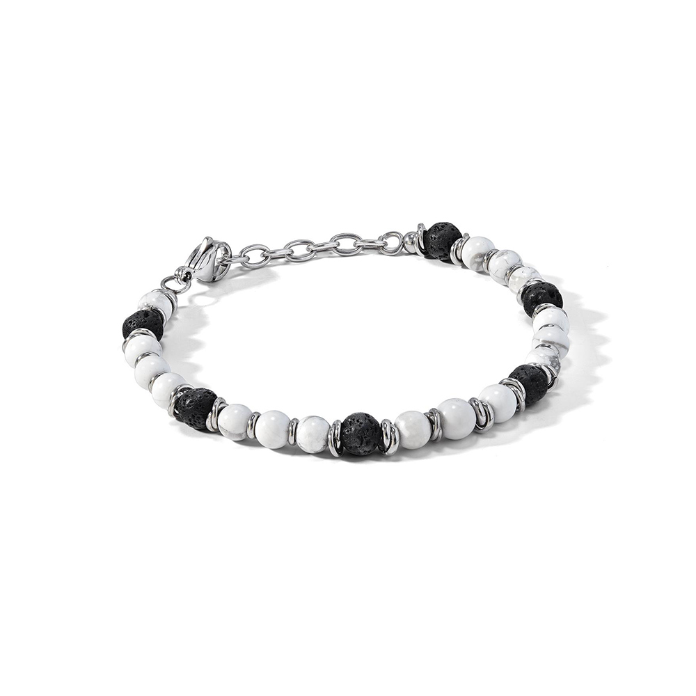 Bracciale Comete in Acciaio con Aulite e Pietra Nera