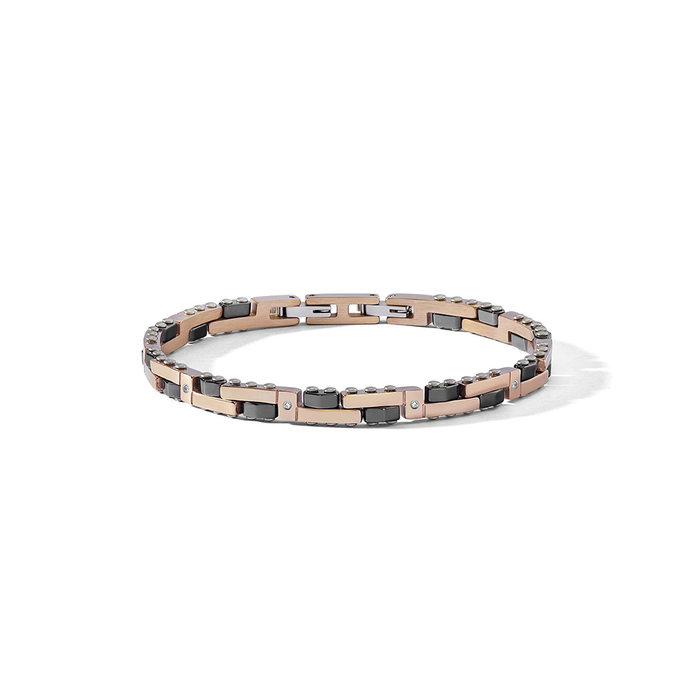 Bracciale Comete in Acciaio PVD Rosa Ceramica e Diamanti