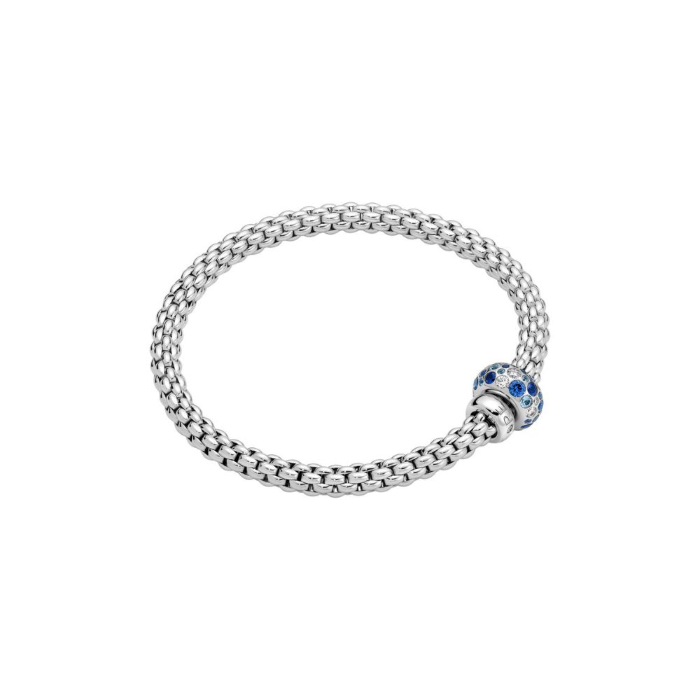 Bracciale Fope Collezione Solo Flex It in Oro Bianco con Diamanti e Zaffiri Blu