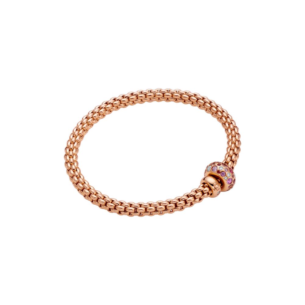 Bracciale Fope Collezione Solo Flex It in Oro Rosa con Diamanti Bianchi e Zaffiri Rosa