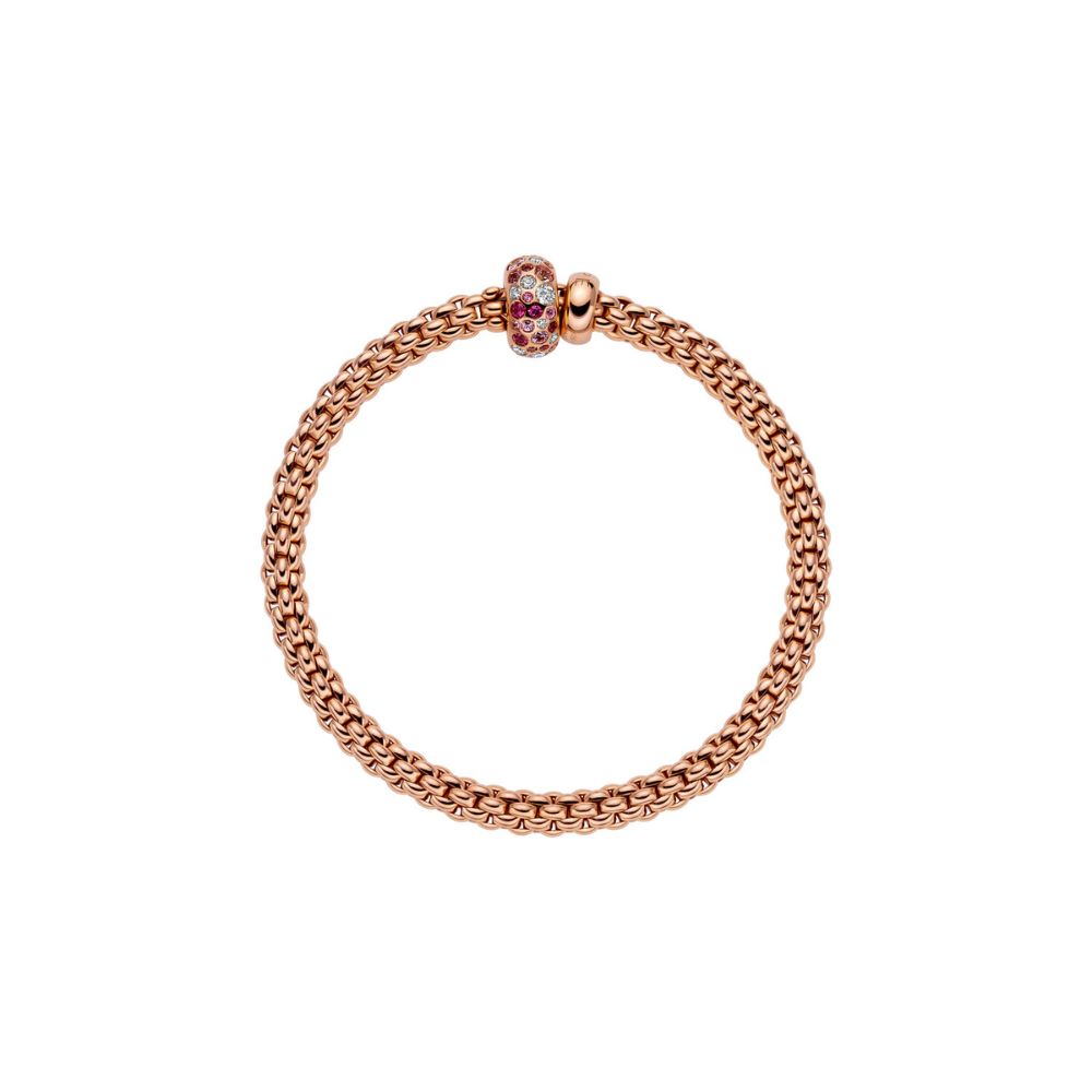 Bracciale Fope Collezione Solo Flex It in Oro Rosa con Diamanti Bianchi e Zaffiri Rosa