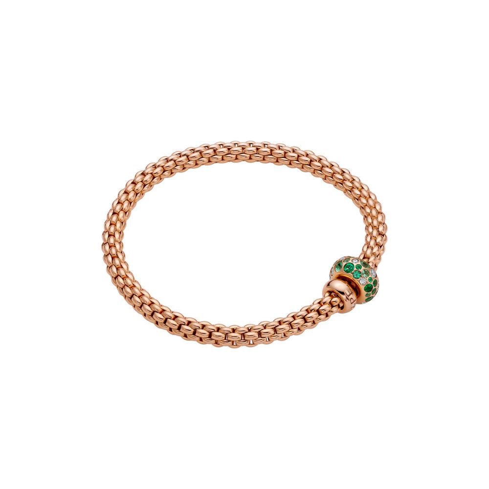 Bracciale Fope Collezione Solo Flex It in Oro Rosa con Diamanti e Smeraldi