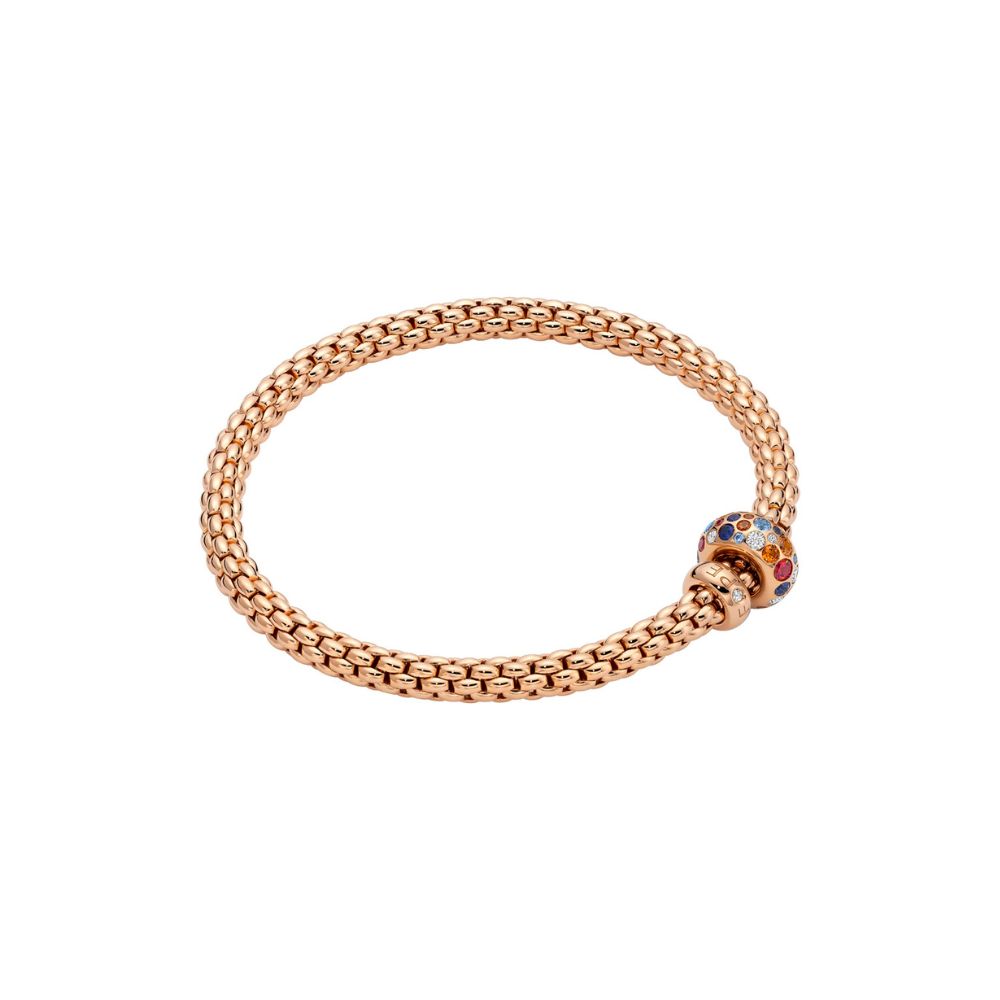 Bracciale Fope Collezione Solo Flex It in Oro Rosa con Diamanti e Zaffiri Multicolore