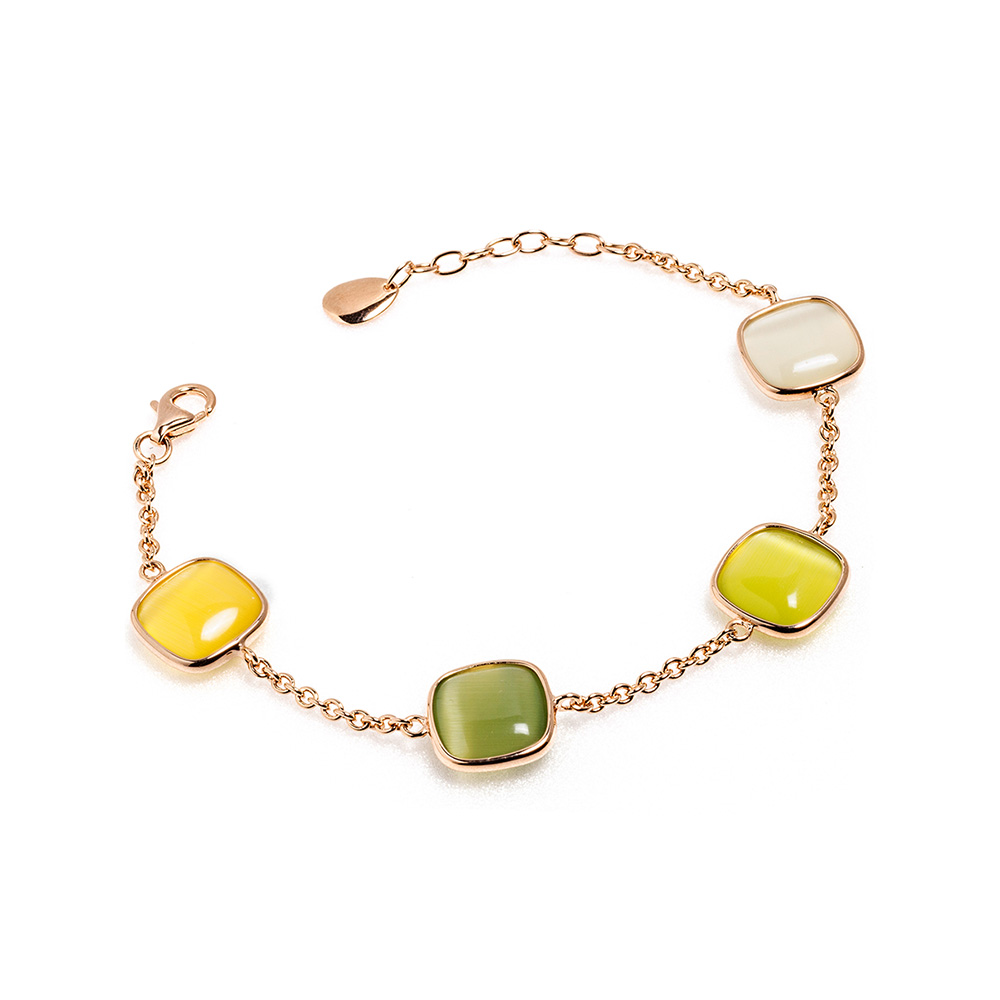 Bracciale In Argento 925 Con Pietre Naturali MATERIA | SA-34 | Multicolore (bianco, Turchese, Albicocca) | Lunghezza Regolabile 17-19,5 Cm