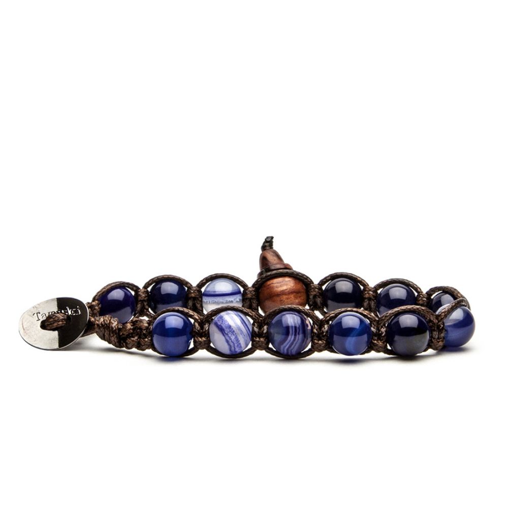 Bracciale Tamashii Tibetano con Agata Blu Scuro Striata