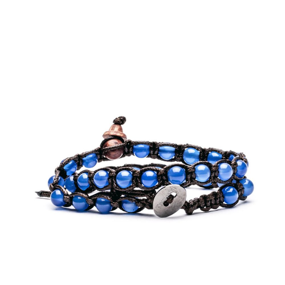 Bracciale Tamashii Tibetano a Doppio Filo Agata Blu