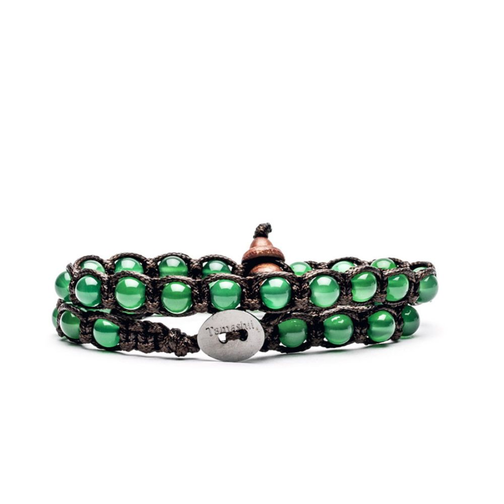 Bracciale Tamashii Tibetano a Doppio Filo Agata Verde