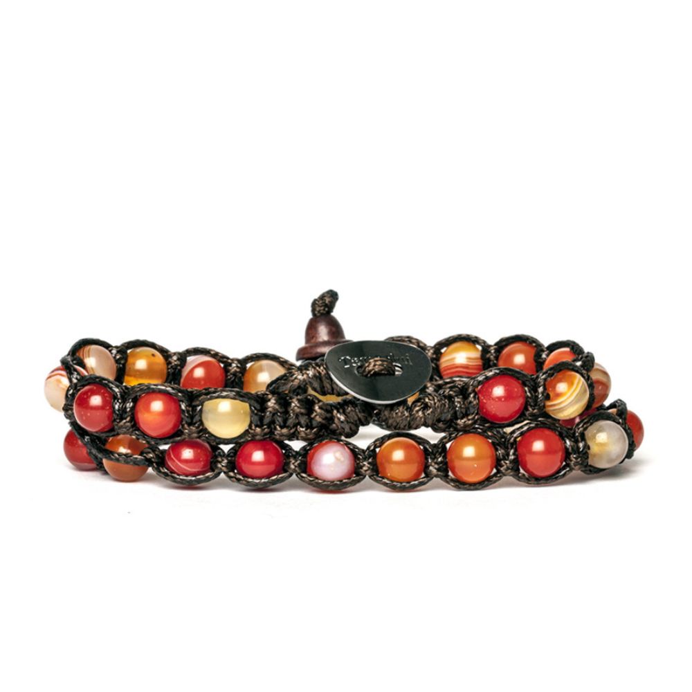 Bracciale Tamashii Tibetano a Doppio Filo con Agata Rossa Striata