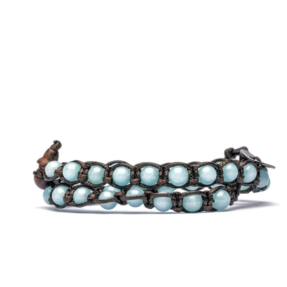 Bracciale Tamashii Tibetano a Doppio Filo con Agata Blu Sky