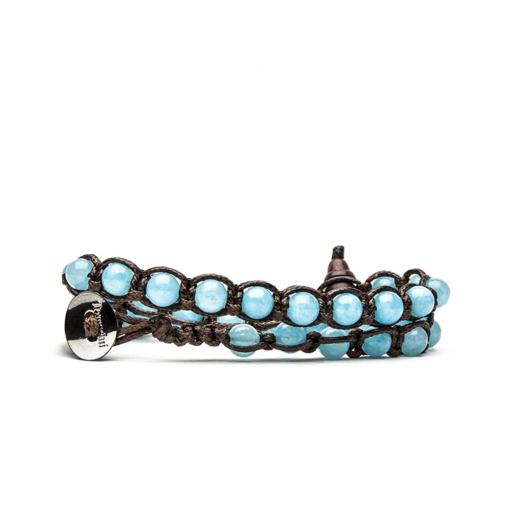 Bracciale Tamashii Tibetano a Doppio Filo con Giada Sky Blue