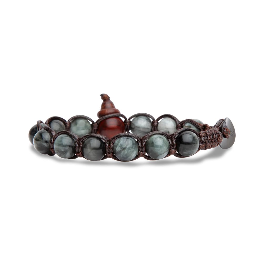 Bracciale Tamashii Tibetano Classico con Pietra Occhio di Falco Grigio