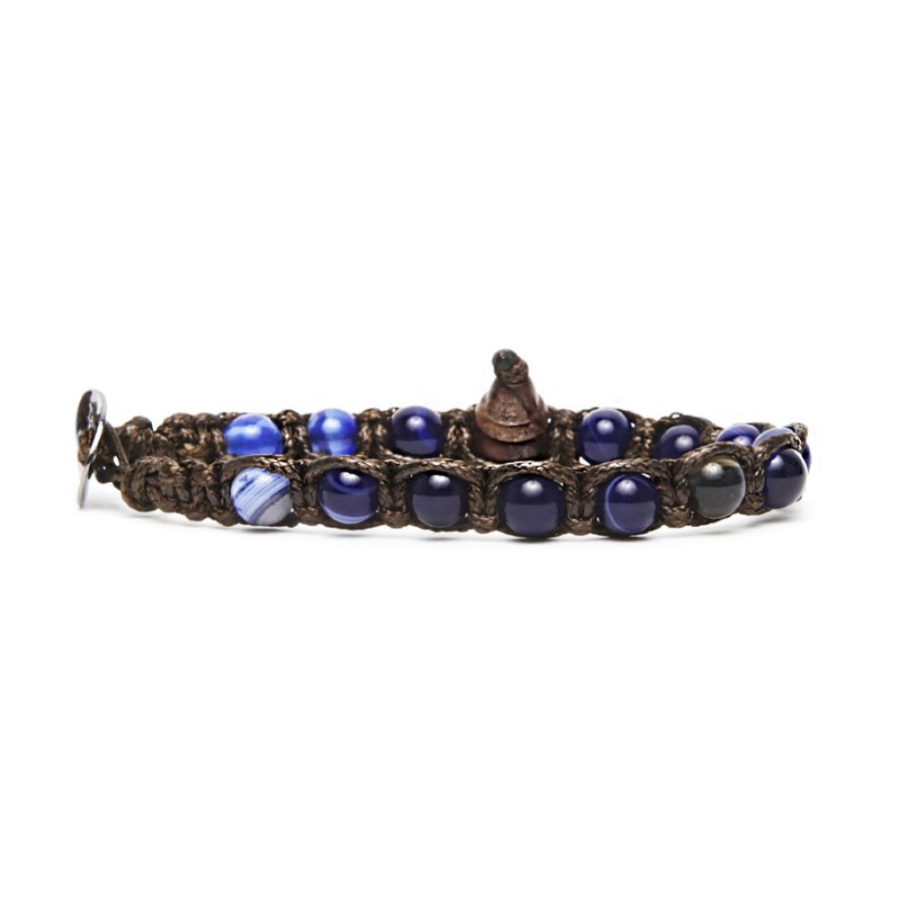 Bracciale Tamashii Tibetano con Agata Blu Scuro Striata