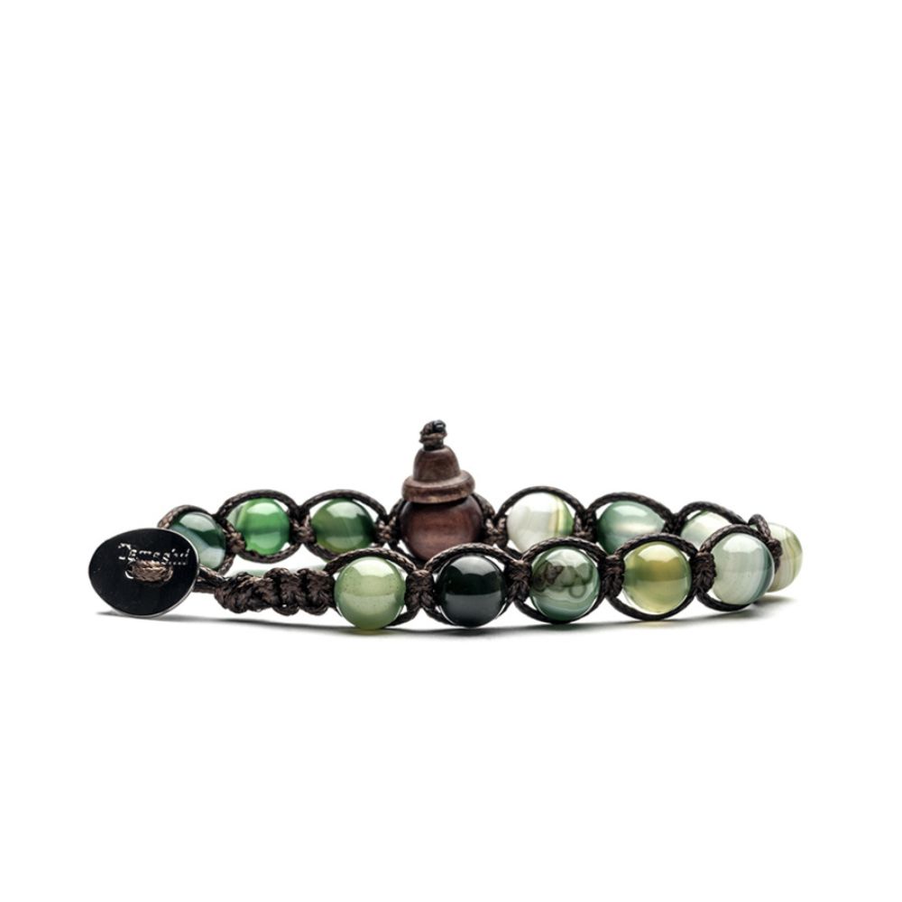 Bracciale Tamashii Tibetano con Agata Verde Foresta Striata