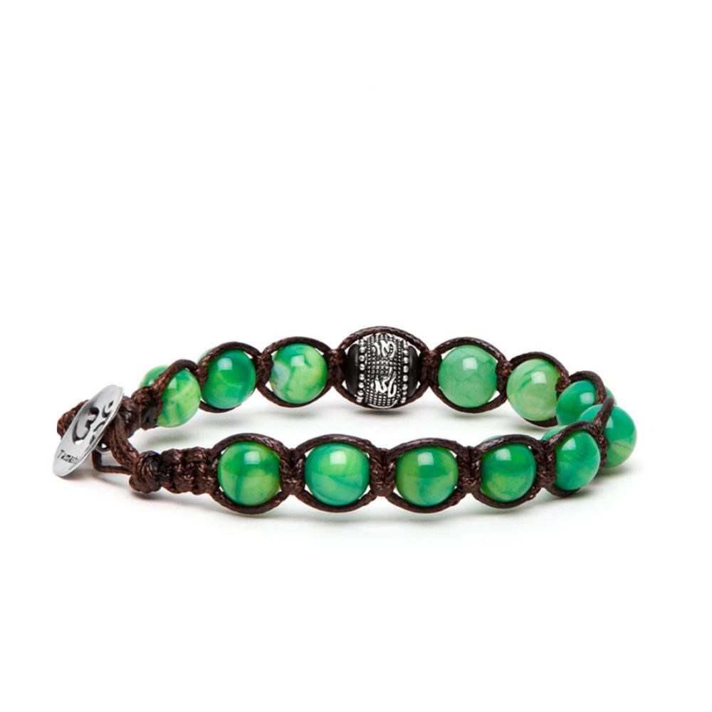 Bracciale Tamashii Tibetano Ruota della Preghiera Agata Verde Menta