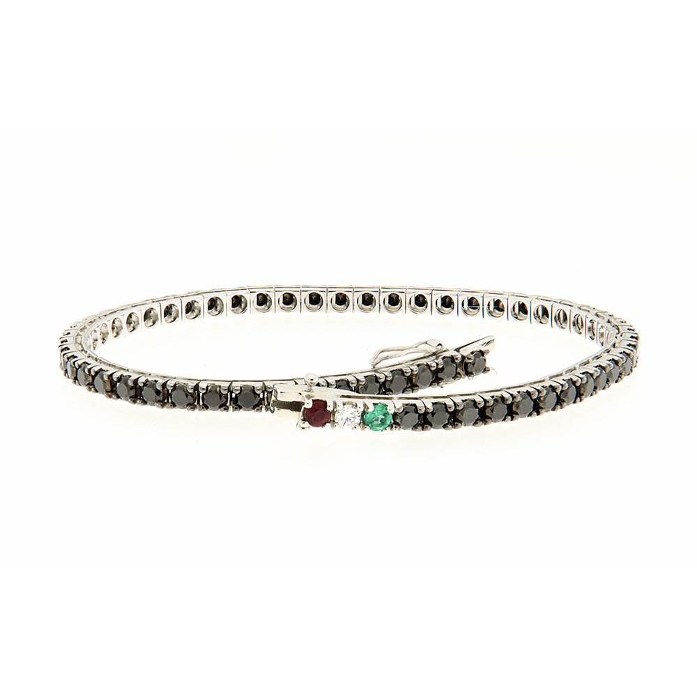 Fabio Ferro Tennis Bracelet Italy Flag in White Gold with Black Diamonds