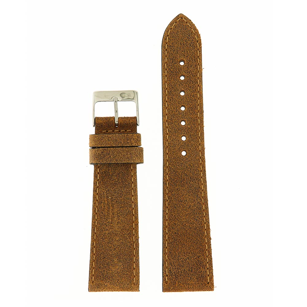 Cinturino Per Orologio In Pelle Scamosciata Marrone, 20 Mm, Artigianale Italiano - Stile Vintage