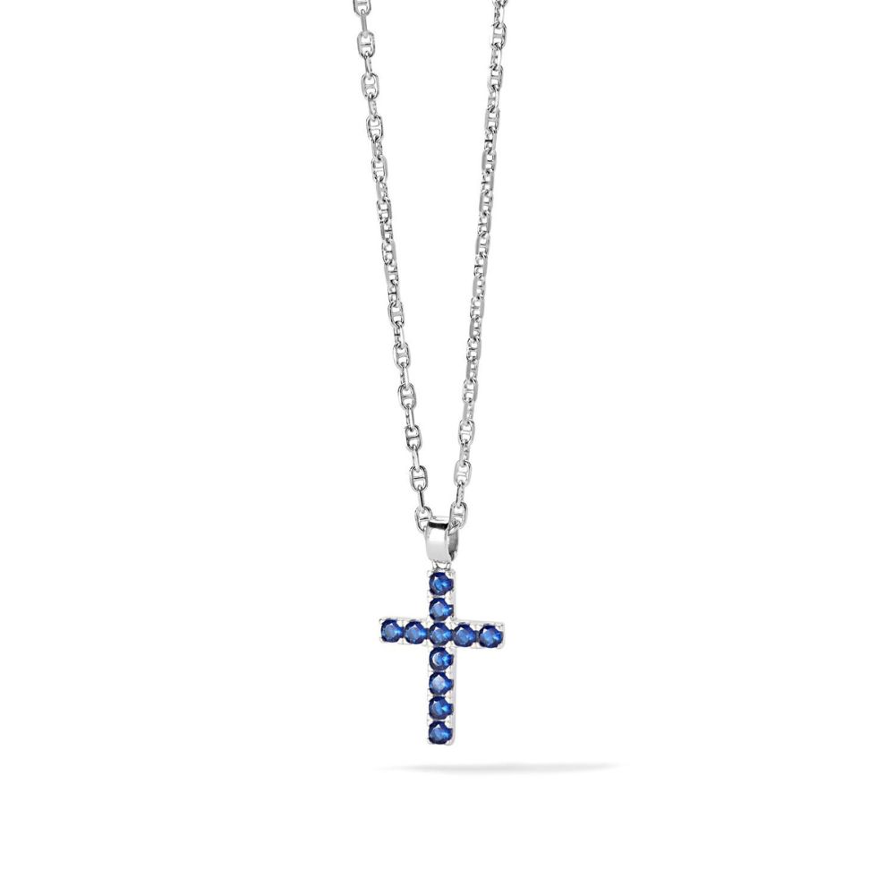 Collana Comete Croce in Argento e Zirconi Blu