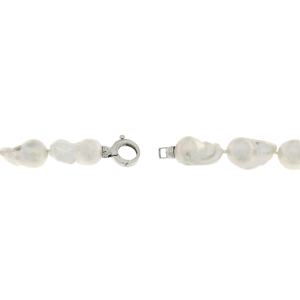Pearls & Colors - Collana Di Perle D'acqua Dolce Semi-barocche Bianche, Qualità AAA+, 42 Cm Con Chiusura In Argento 925