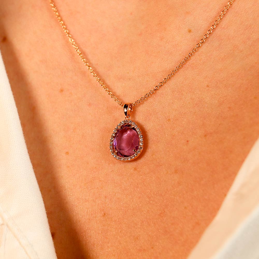 Fabio Ferro Amethyst-Tropfen-Halskette aus Roségold und Zirkonen