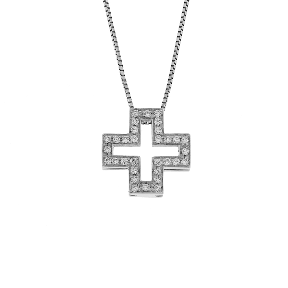 Fabio Ferro Griechisches Kreuz Halskette in Weißgold mit Diamanten