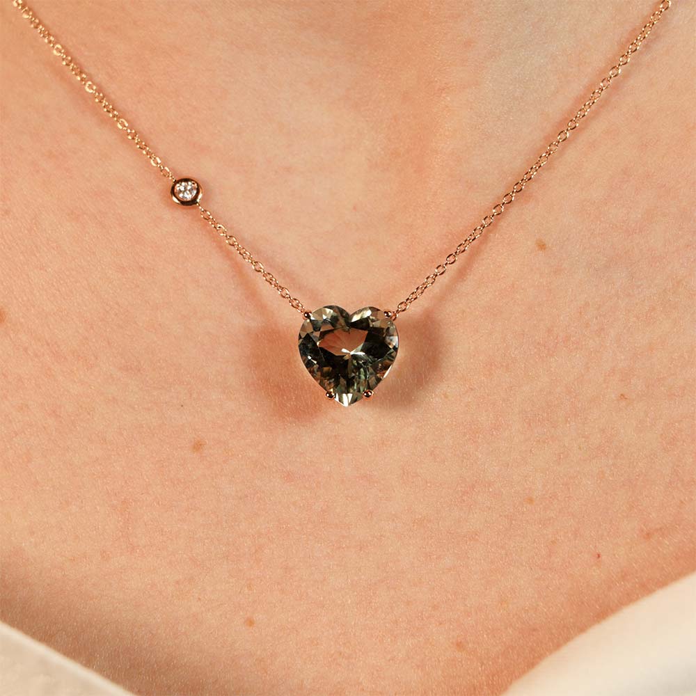 Collana Fabio Ferro Prasiolite Cuore in Oro Rosa