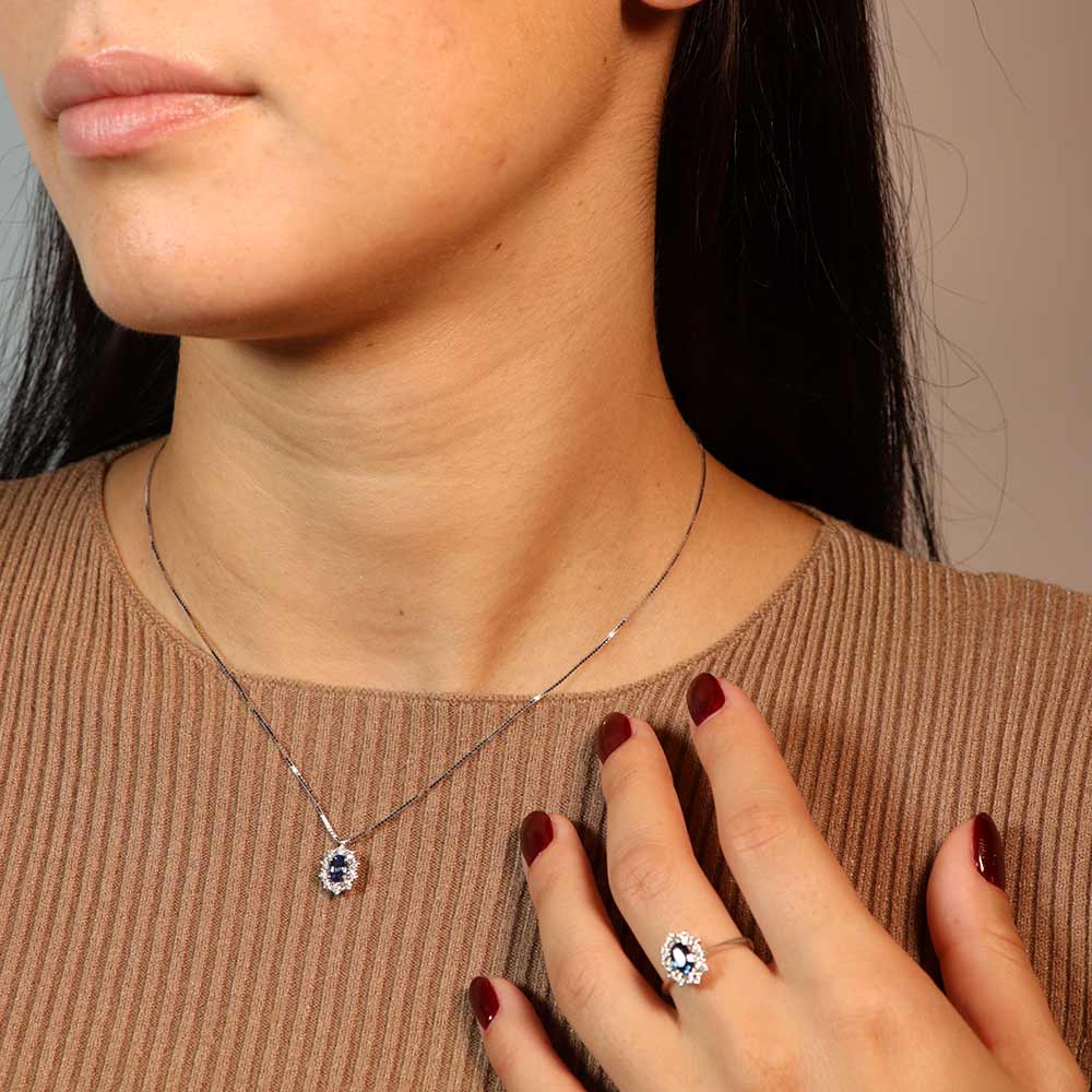 Collana Fabio Ferro Pendente Kate con Zaffiro e Diamanti