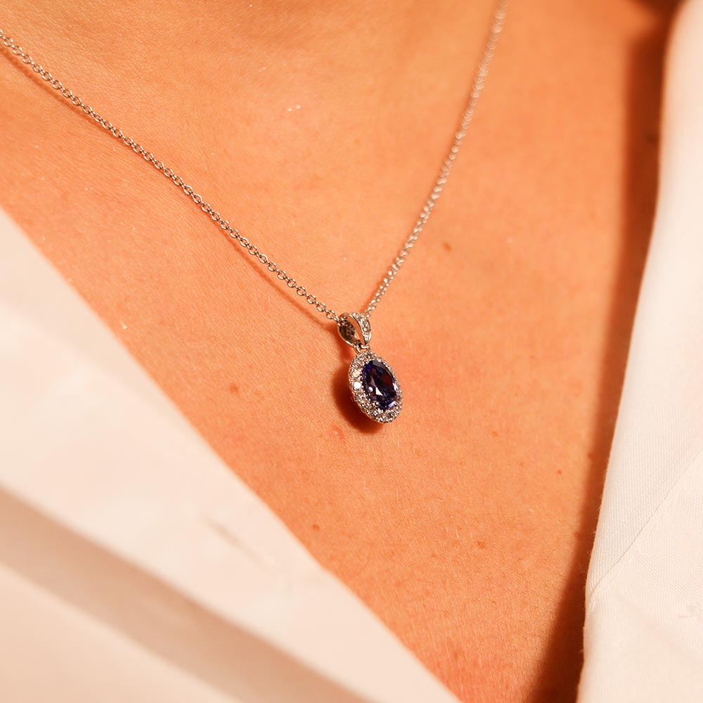 Collana Fabio Ferro Tanzanite Ovale in Oro Bianco con Diamanti