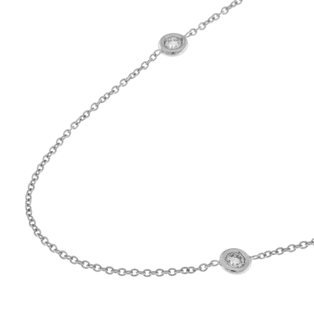 Naava Collana Donna In Oro Bianco 375 Con Diamante - Ciondolo 46 Cm, Gioiello Artigianale Inglese Di Pregio