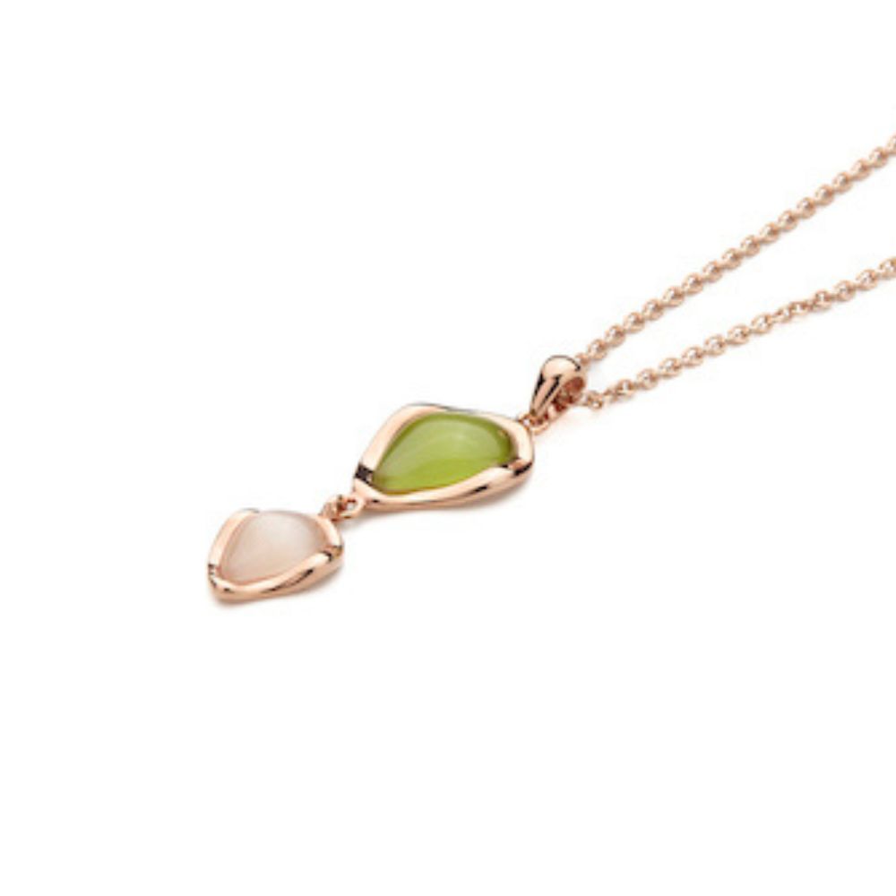 Collana Madi Onda con Due Quarzi Idrotermali Rosa e Verde
