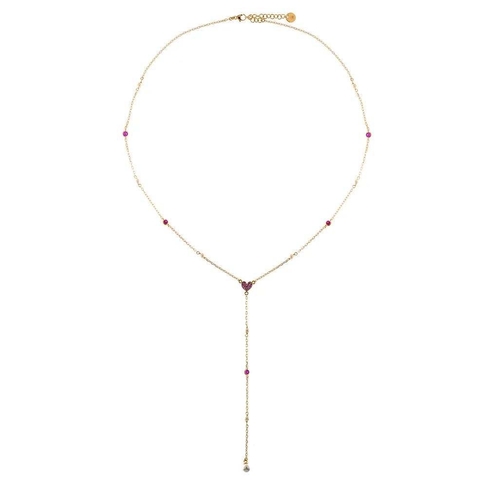 Rue des Mille Galactica Rosary Heart and Pearls Necklace