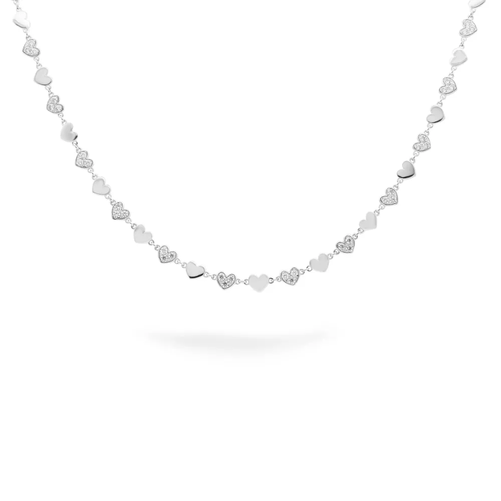 Rue des Mille Stardust Ten Necklace with Alternating Hearts Smooth and Pave