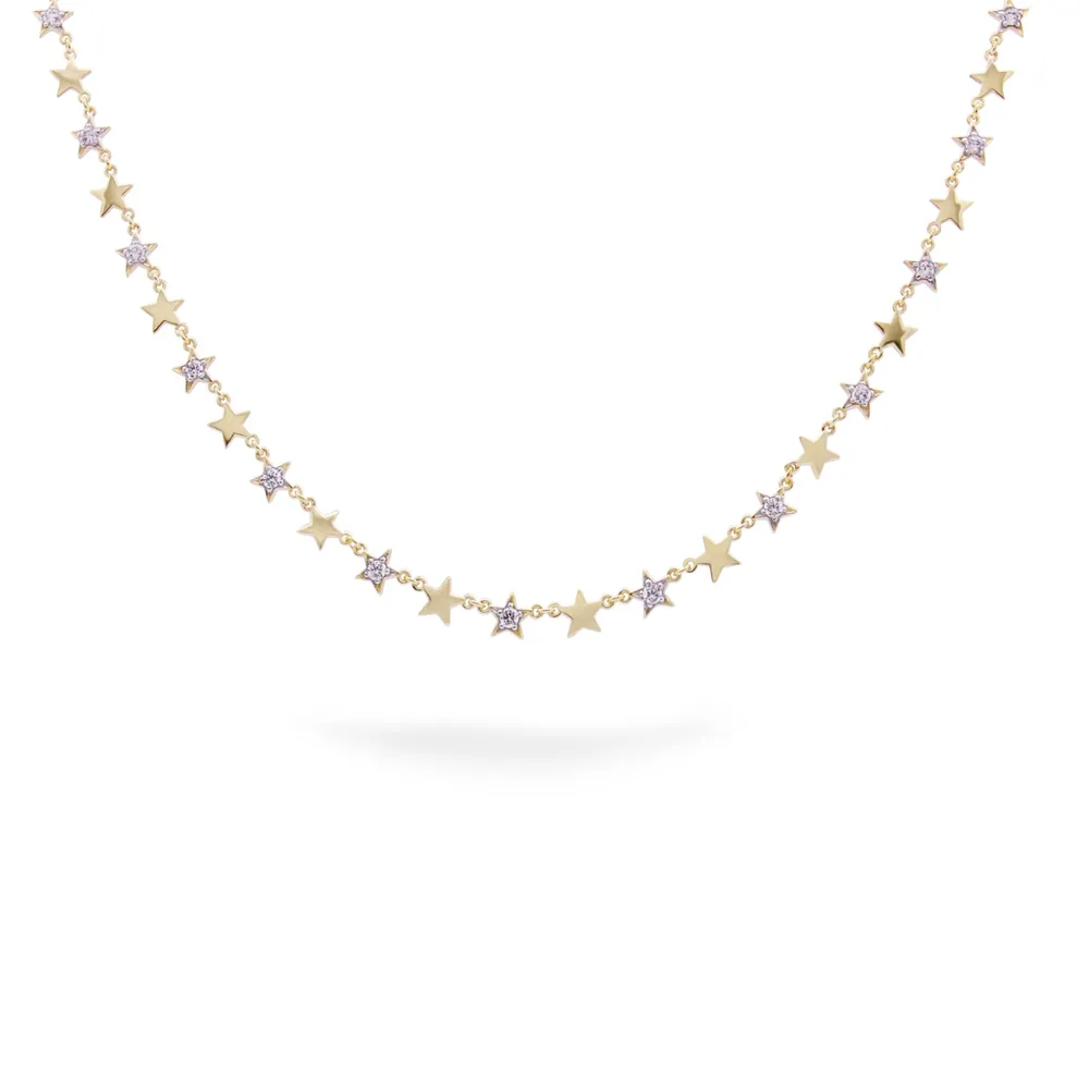 Rue des Mille Stardust Ten Necklace with Alternating Stars and Pave