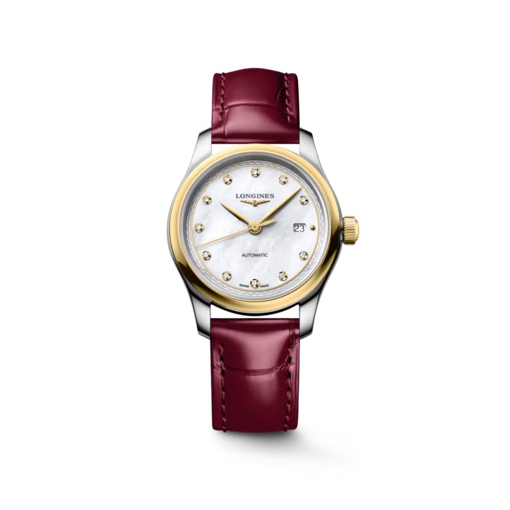 Longines Master Collection Madreperla Bianca Cuoio Bordeaux Oro Giallo Automatico 30mm Longines Master Collection Madreperla Bianca Cuoio Bordeaux Oro Giallo Automatico 30mm